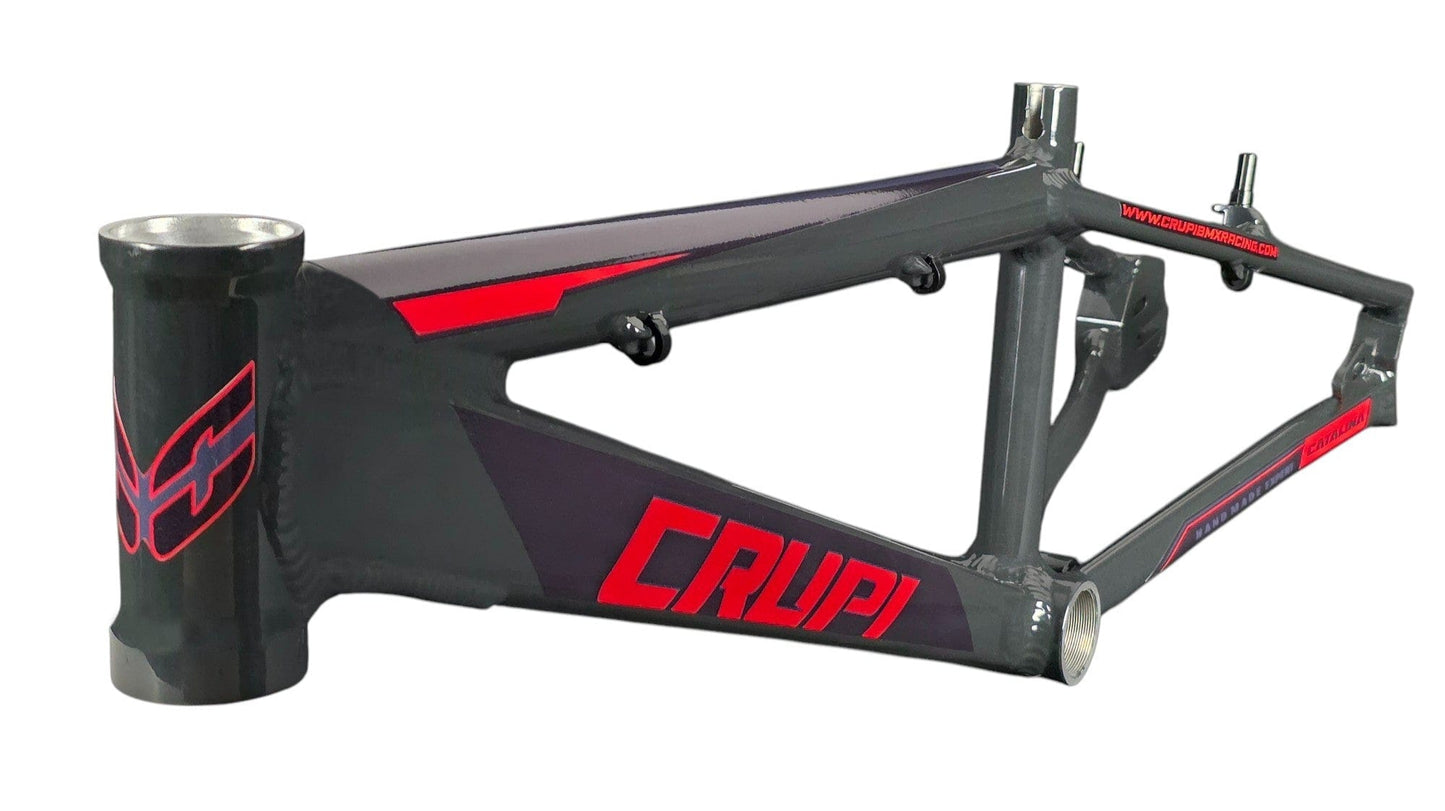 Bicycle frame with 'CRUPI' branding on a white background