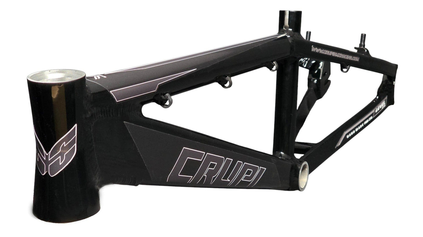 Black bicycle frame with 'CRUP!' branding on a white background