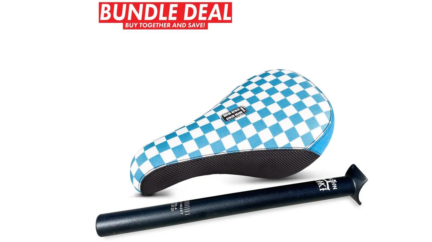 Selle pivotante bleue et blanche Stolen Fast Times et tige de selle combinée de 150 mm ou 300 mm 