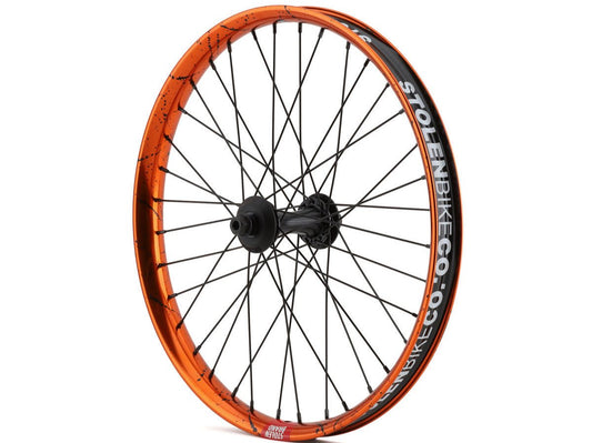 Roue avant Stolen Low Pro Street Orange/Black Splatter avec axe femelle 